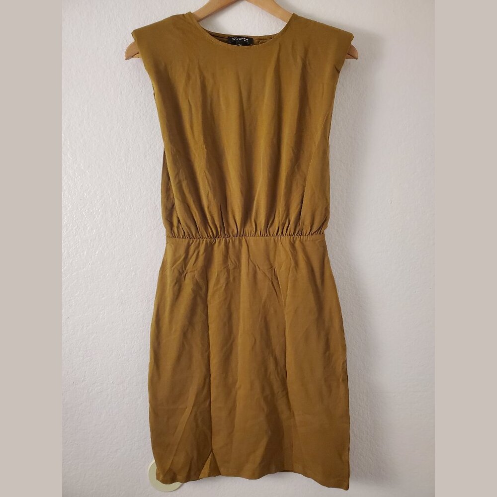 Khaki green shoulder pad sleeveless business mini dress